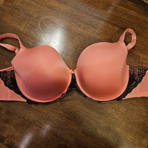 Torrid Lined Balconette Sexy T-Shirt Bra Coral with Black Lace 44DD